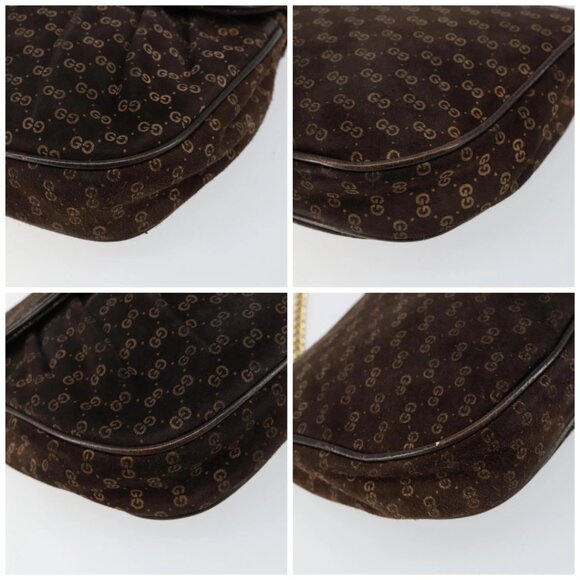 GUCCI Micro GG Canvas Chain Shoulder Bag Suede Brown Gold Auth BA6560 - Picture 14 of 16